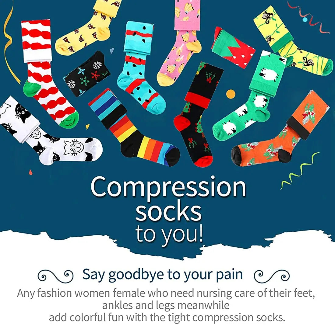 6 Pairs Compression Socks – Solid Color Nurse & Everyday Support Socks