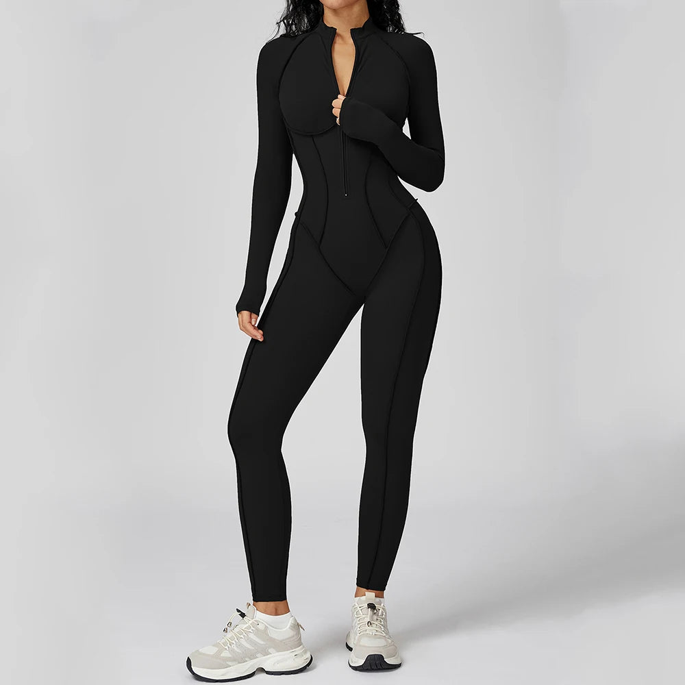 Women’s Long Sleeve Yoga Bodysuit – One-Piece Gym & Fitness Jumpsuit