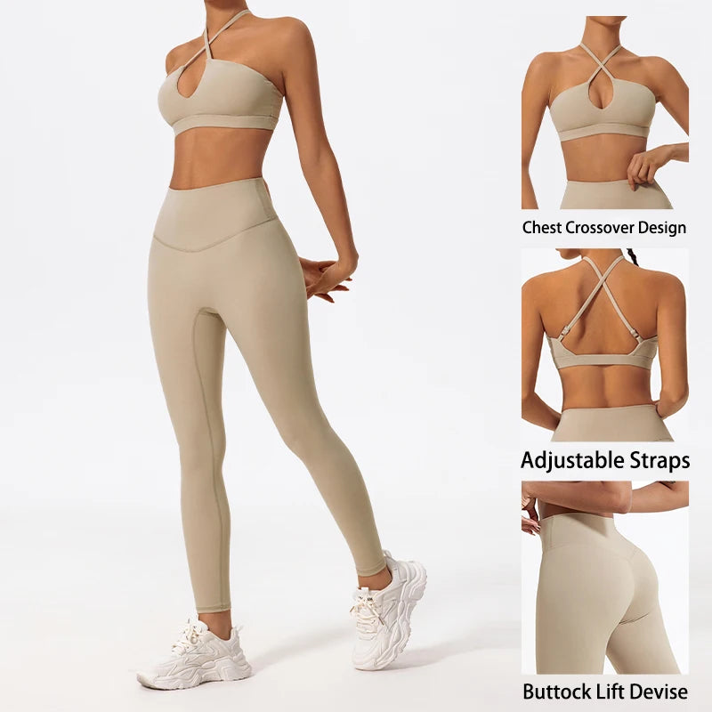 Two-Piece Women’s Sports Set – Cross-Front Yoga & Gym Outfit