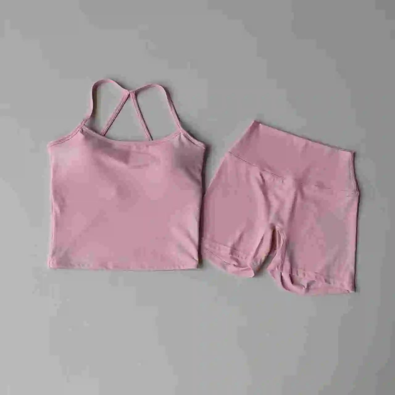 Women’s Yoga & Gym Halter Top Set – Seamless High-Waist Shorts & Backless Bra