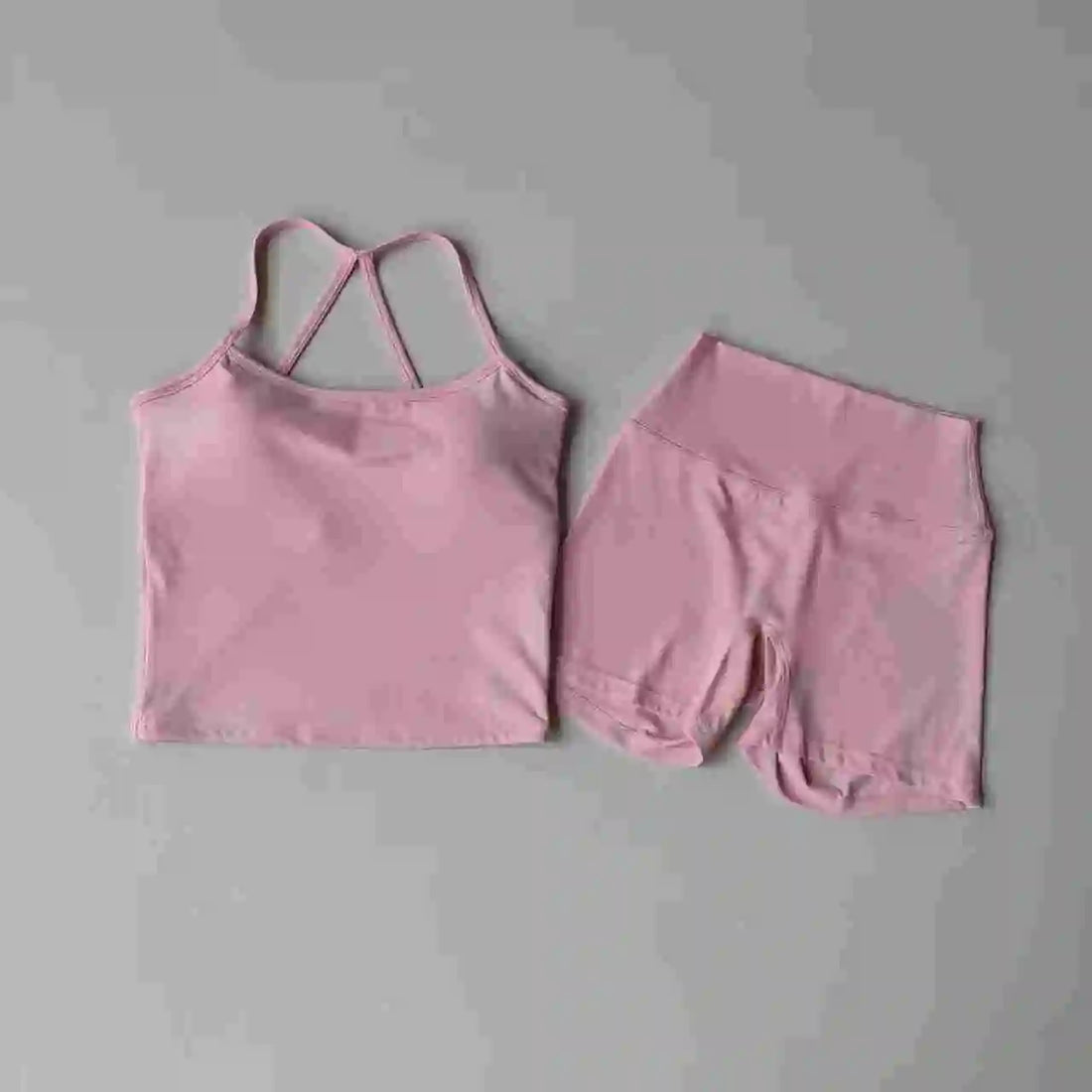 Women’s Yoga & Gym Halter Top Set – Seamless High-Waist Shorts & Backless Bra