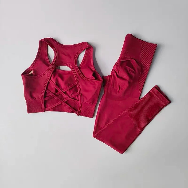 2PCS Women’s Sports Bra Set – Shockproof Fitness Tank & Yoga Suit