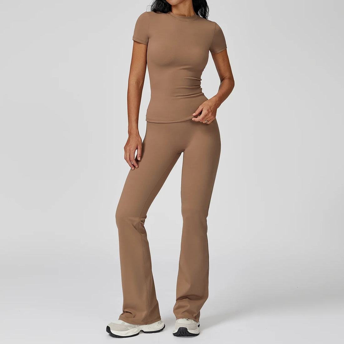 Women’s 2PCS Yoga & Workout Set – Long Sleeve Top & High-Waist Leggings/Shorts